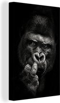 Gorille Gros plan sur fond noir 80x120 cm - impression photo sur toile peinture (Décoration murale salon / chambre à coucher) / Animaux sauvages Peintures Toile