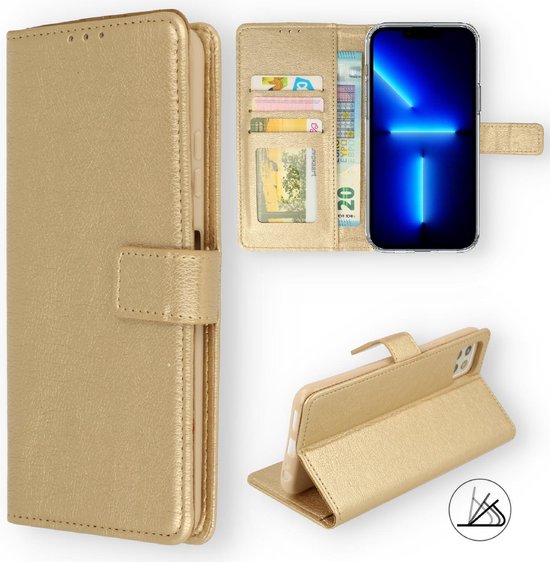 Apple iPhone 13 Pro Case Goud - Wallet Book Case - Porte-cartes et languette magnétique