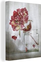 Canvas Schilderij Bloemen - Hortensia - Rood - 30x40 cm - Wanddecoratie