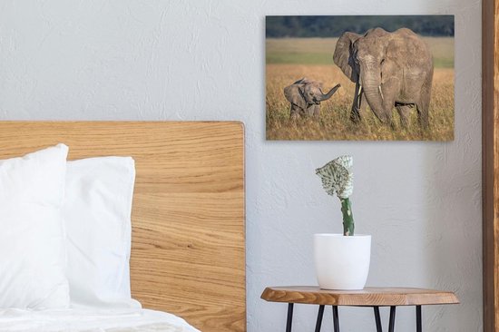 Mère éléphant et veau 30x20 cm - petit - Tirage photo sur toile peinture (Décoration murale salon / chambre) / animaux sauvages Peintures sur toile