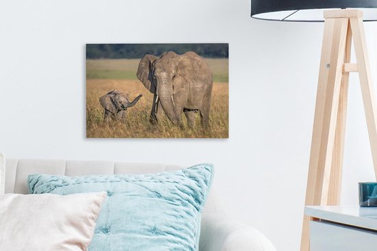 Mère éléphant et veau 30x20 cm - petit - Tirage photo sur toile peinture (Décoration murale salon / chambre) / animaux sauvages Peintures sur toile
