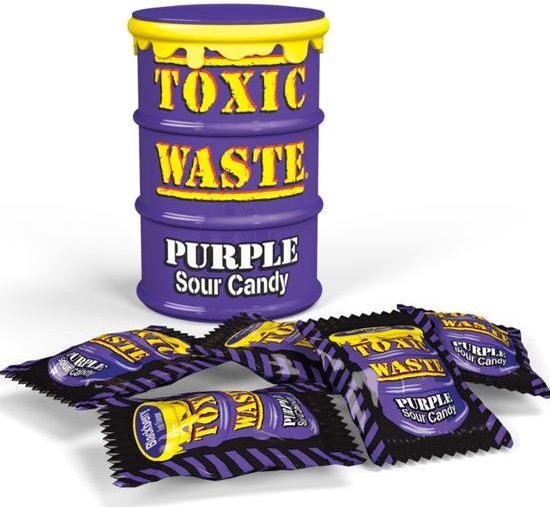 Toxic Waste paars zure Amerikaanse snoepjes- Purple Sour Candy Drum 12x 42  gram | bol.com