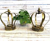 Waxine Lichthouder - Gouden Kroon - Metaal - Decoratieve Theelicht / Waxinelicht Houders - Decoratieve Accessoires - Woonaccessoires - Vintage Goud - Set Van 2