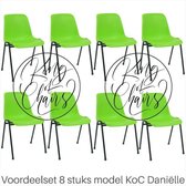 King of Chairs -set van 8- model KoC Daniëlle limegroen met zwart onderstel. Kantinestoel stapelstoel kuipstoel vergaderstoel kantine stoel stapel stoel kantinestoelen stapelstoele