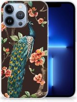 Telefoon Hoesje Geschikt voor iPhone 13 Pro Siliconen Back Cover Pauw met Bloemen