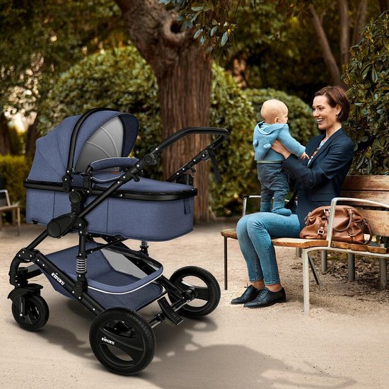 KIDUKU- 3 in 1 combi-kinderwagen- blauw/zwart- buggy incl. autostoeltje-regenhoes- inklapbaar van KIDUKU — afbeelding 5
