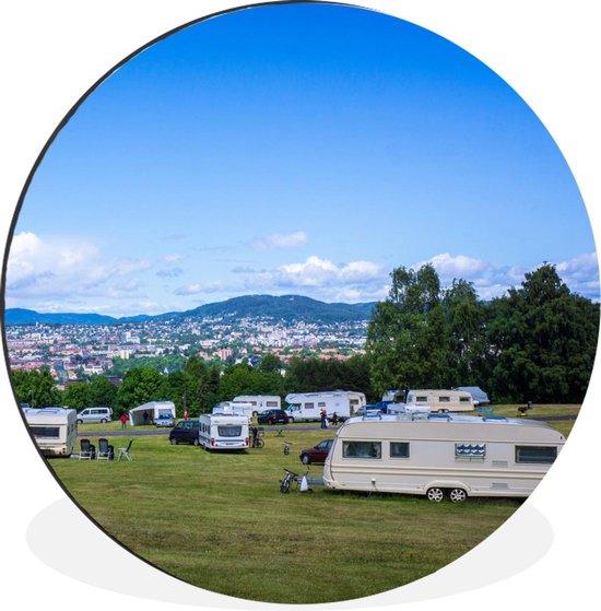 WallCircle - Wandcirkel - Muurcirkel - Caravan - Camping - Blauw - Aluminium - Dibond - 120x120 cm - Binnen en Buiten XXL