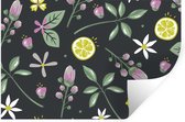 Stickers muraux - Été - Fleurs - Feuilles - Fruits - 60x40 cm - Feuille adhésive