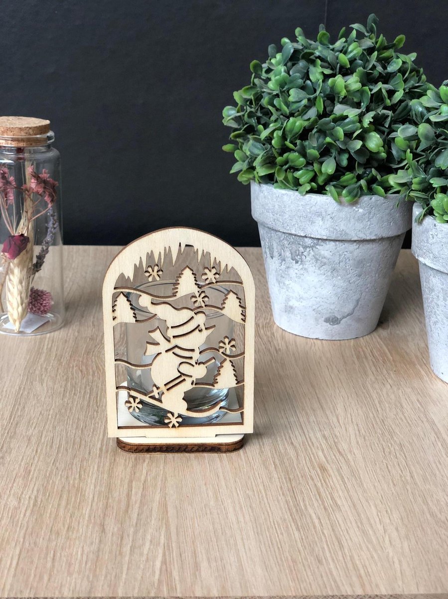 Waxinehouder Sneeuwpop - Waxinelichtje - Cadeau - Hout - Kerst