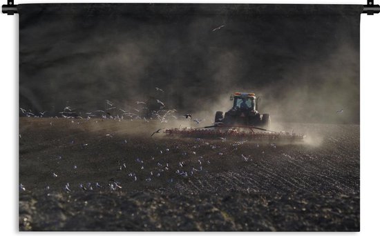 Wandkleed - Wanddoek - Tractor - Vogels - Boer - 120x80 cm - Wandtapijt