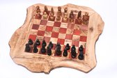 HappyWoods® - Handgemaakte Olijfhouten Rustic Schaakspel - Rood 49 cm - Olijfhouten Schaakbord met Schaak stukken - Schaakset - Schaakspellen – Schaakspel hout volwassenen – Schaak