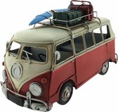 VW Retro Bus Surfbus Modelauto - Metaal - 28 x 14 x 18 CM - Rood