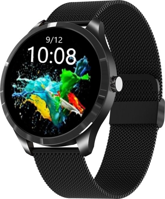 Belesy® Q9 Pro - Smartwatch Dames – Smartwatch Heren - Horloge - 1.28 inch - Kleurenscherm - Stappenteller - Bloeddruk - Hartslag - 75+ Wijzerplaten – Sporten – Staal - Zwart - Kerstcadeau