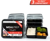 Mealpreponline - Meal Prep Bakjes - 20 stuks - 3 compartimenten - Vershoudbakjes