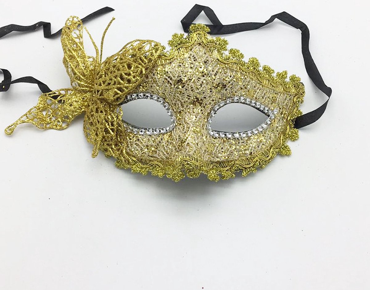 Venetiaans Masker - Vlindermotief - Stof - Goud — afbeelding 2