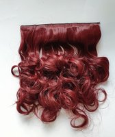 Clip in hairextensions natuurlijk Donker Rood 1 baan met slag krullen en stijlen tot 130 graden 60 CM