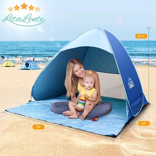 diepgaand Stijg Prominent Strandtent- pop-up strandtent-draagbare tent-Anti-UV 50+ - blauw met  draagtas -... | bol.com