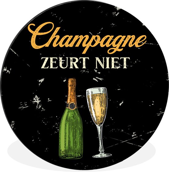 WallCircle - Wandcirkel - Muurcirkel - Champagne - Fles - Glas - Aluminium - Dibond - ⌀ 90 cm - Binnen en Buiten - Cadeau voor vrouw - Cadeau voor man