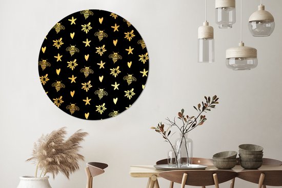 WallCircle - Stickers muraux - Cercle de papier peint - Abeille - Or - Motif - 120x120 cm - Cercle mural - Autocollant - Papier peint autocollant rond XXL