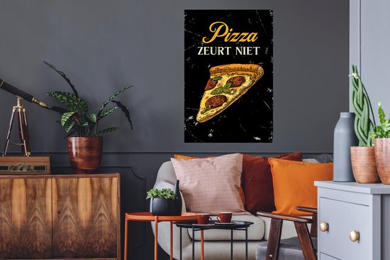 Stickers Stickers muraux - Pizza - Rétro - Citation - 60x90 cm - Feuille adhésive - Cadeau pour femme - Cadeau pour mari