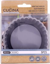 La Cucina Mini taartvormpjes non stick - Bakvorm - Antraciet - Silicone - ø 10 x h 2 cm - Set van 5