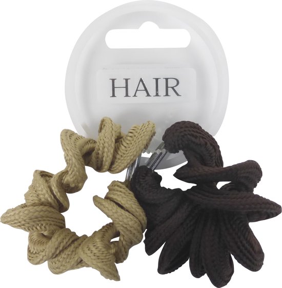 Scrunchie Haarelastiek Gedraaid - Beige/Bruin - 2 stuks