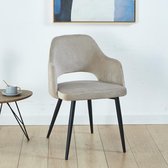 Velvet stoel - Champagne - Luxe eetkamerstoel - Troon Collectie - Eetkamerstoel met armleuning - Woonkamer - Eetkamer - Comfort - Comfortabel - Kwaliteit - Ruitpatroon - Design - Comfortabele stoel - Fluweel -