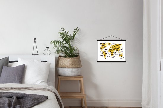 Décoration murale - Carte du Wereldkaart - Animaux - Jaune - Affiche scolaire - 40x30 cm