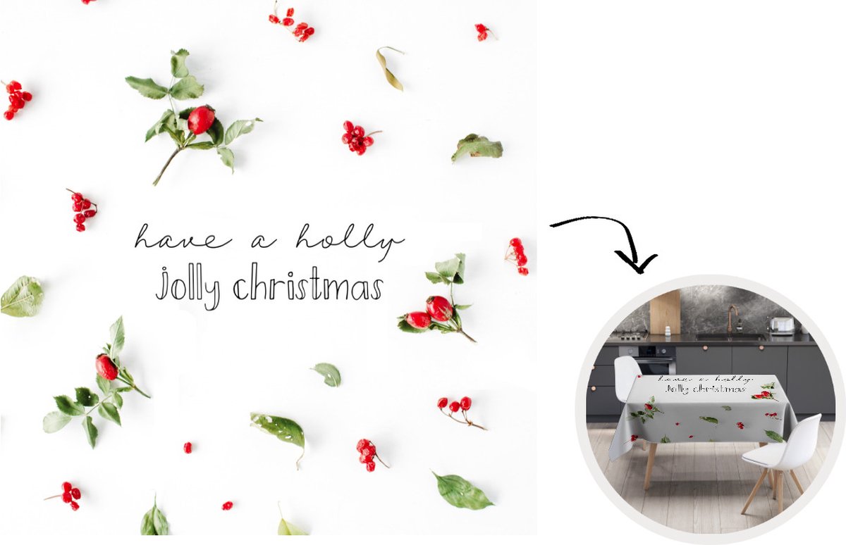 Kerst Tafelkleed - Kerstmis Decoratie - Tafellaken - Kerst - Bessen - Planten - 120x120 cm - Kerstmis Versiering