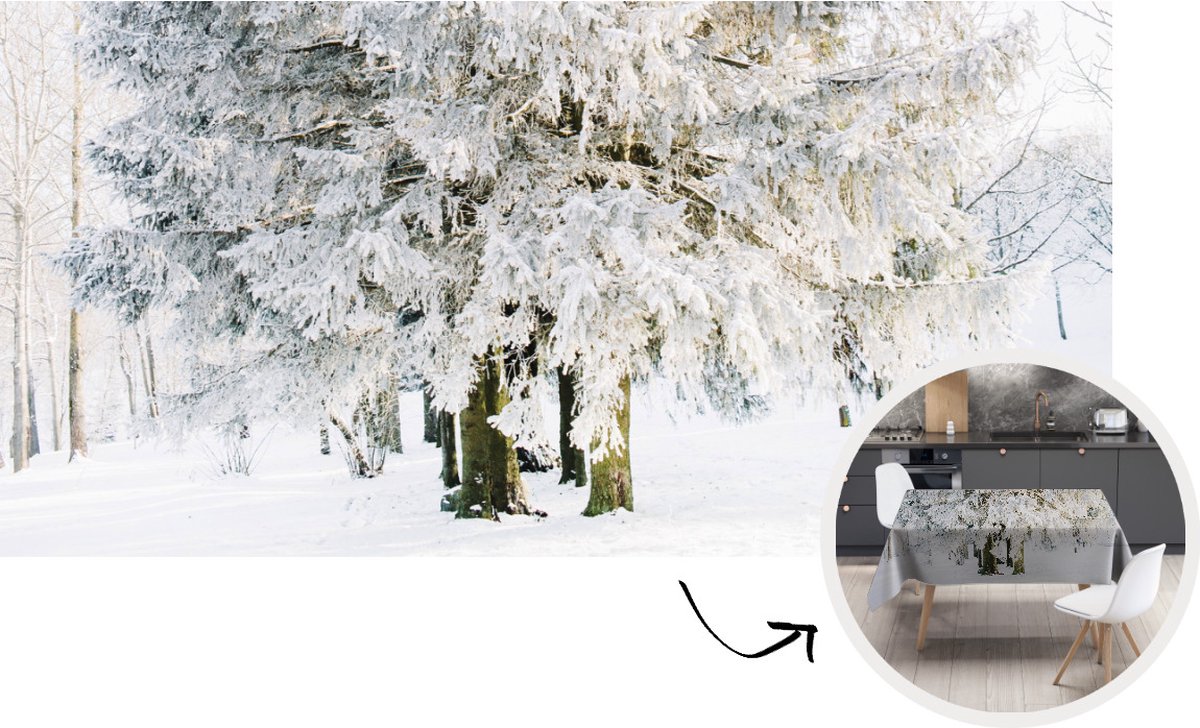 Tafelkleed - Tafellaken - 300x150 cm - Winter - Sneeuw - Boom - Binnen en Buiten