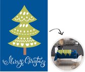 Kerst Tafelkleed - Kerstmis Decoratie - Tafellaken - Kerstboom - Kerst - Quotes - Merry christmas - Dennenboom - Blauw - 150x220 cm - Kerstmis Versiering
