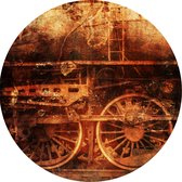 Celtic Tree - Wandcirkel Aluminium - Steampunk Roestige Trein - rond 90cm  - Oranje - Bruin - Premium Canvas - Fantasie - Industrieël - Magisch - Steampunk - Wanddeco - Schilderij