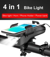 Sounix 4 In 1 Telefoon Houder - Fiets Licht - Led Usb Oplaadbare - Koplamp Telefoon Houder 4-6.3inch - Hoorn 500lume - 3000mAh Power Bank - Zwart