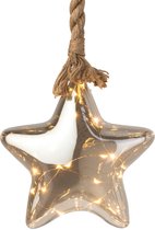 Countryfield - Antares - M - Glazen Ster aan touw - Kerst ster - Ster aan touw - Donker Glas - 15 LED lampjes Timer - 18cm x 18cm