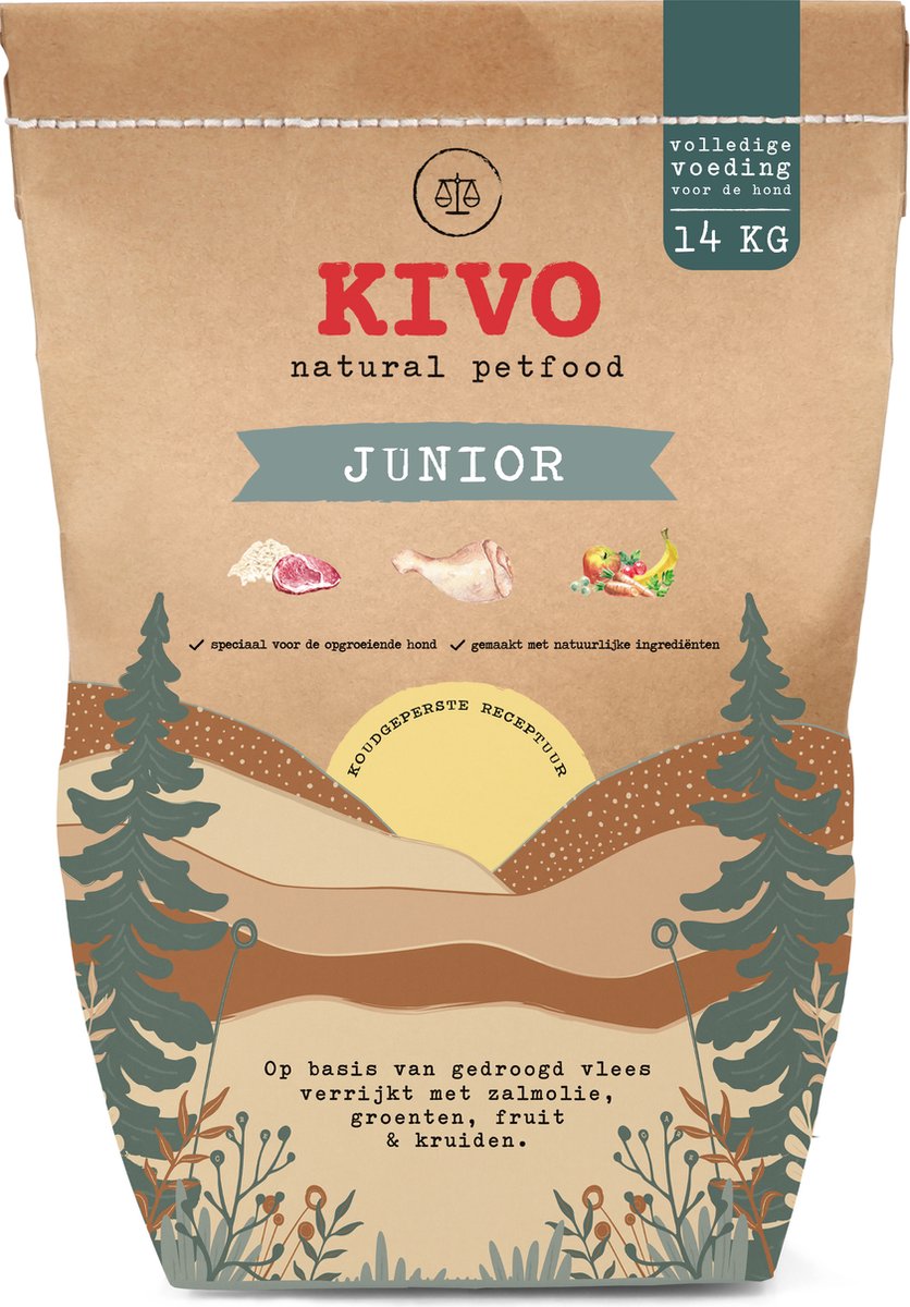 Kivo Petfood Hondenbrokken Junior 14 kg Koudgeperst - Tarweglutenvrij