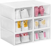 Kamyra® Stapelbare Schoendoos - Opvouwbaar Schoenen Opbergsysteem - Organizer - Box met Deur - 6 Stuks, Wit, 31 x 21 x 12,5 cm