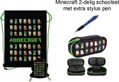 Minecraft 2-delig schoolset: Pennendoos - pennenzak - pennenetui - rechthoekig + Zwemtas - Gymtas + EXTRA 1 Stylus pen.