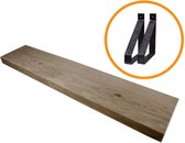 Wandplank Eiken Industrieel - Incl. 2 Stalen plankdragers - Boekenplank - 100x20cm