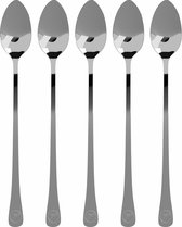 Leonomics Latte Macchiato Lepels Set van 5  stuks –  Lange Lepels voor Koffie en Yoghurt – Longdrink Lepels voor Cocktail –  20 Centimeter - RVS