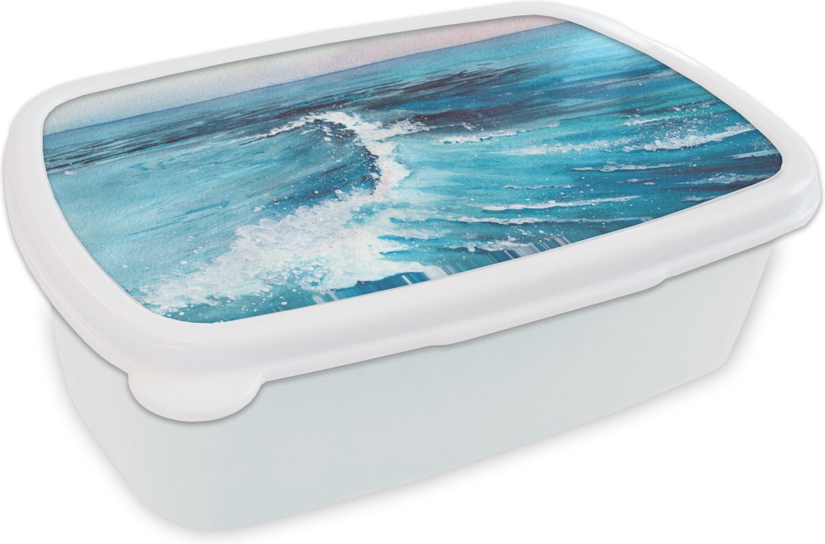Broodtrommel Wit - Lunchbox - Brooddoos - Golf - Zee - Waterverf - 18x12x6 cm - Volwassenen
