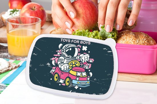 Lunch box Rose - Lunch box - Boîte à pain - Vintage - Astronaute - Voiture - 18x12x6 cm - Enfants - Fille