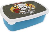 Broodtrommel Blauw - Lunchbox - Brooddoos - Vintage - Keuken - Schedel - 18x12x6 cm - Kinderen - Jongen