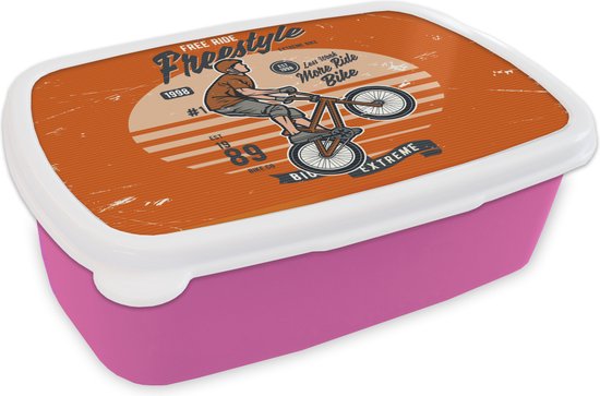 Broodtrommel Roze - Lunchbox - Brooddoos - Man - Fiets - Retro - 18x12x6 cm  - Kinderen... | bol.com