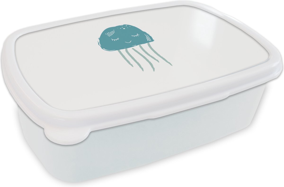 Broodtrommel Wit - Lunchbox - Brooddoos - Kwal - Zee - Blauw - Waterverf - 18x12x6 cm - Volwassenen