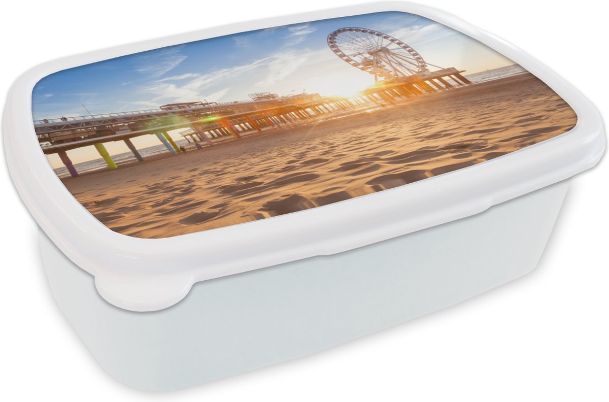 Broodtrommel Wit - Lunchbox - Brooddoos - Strand - Scheveningen - Zon - 18x12x6 cm - Volwassenen
