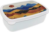 Broodtrommel Wit - Lunchbox - Brooddoos - Marmer - Goud - Blauw - 18x12x6 cm - Volwassenen