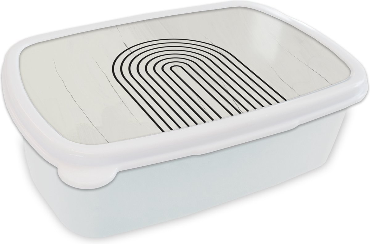 Broodtrommel Wit - Lunchbox - Brooddoos - Kunst - Design - Zwart - Wit - 18x12x6 cm - Volwassenen