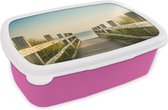 Broodtrommel Roze - Lunchbox - Brooddoos - Hek - Pad - Zee - 18x12x6 cm - Kinderen - Meisje