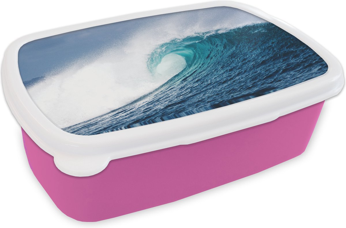 Broodtrommel Roze - Lunchbox - Brooddoos - Zee - Golf - Schuim - 18x12x6 cm - Kinderen - Meisje