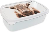 Broodtrommel Wit - Lunchbox - Brooddoos - Schotse hooglander - Koe - Stier - 18x12x6 cm - Volwassenen